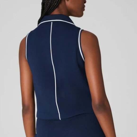 SPANX AirEssentials Pique Polo Tank Navy and White Size Large - Picture 3 of 9